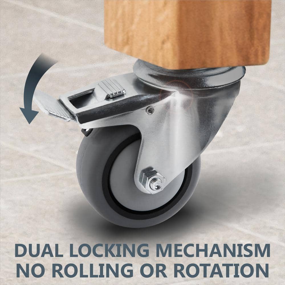 POWERTEC 3" Gray TPR Dual Locking Swivel Caster Wheels, Set of 4
