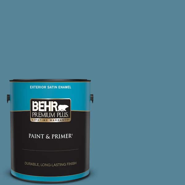 BEHR PREMIUM PLUS 1 gal. #S480-5 Blue Moon Bay Satin Enamel Exterior Paint & Primer