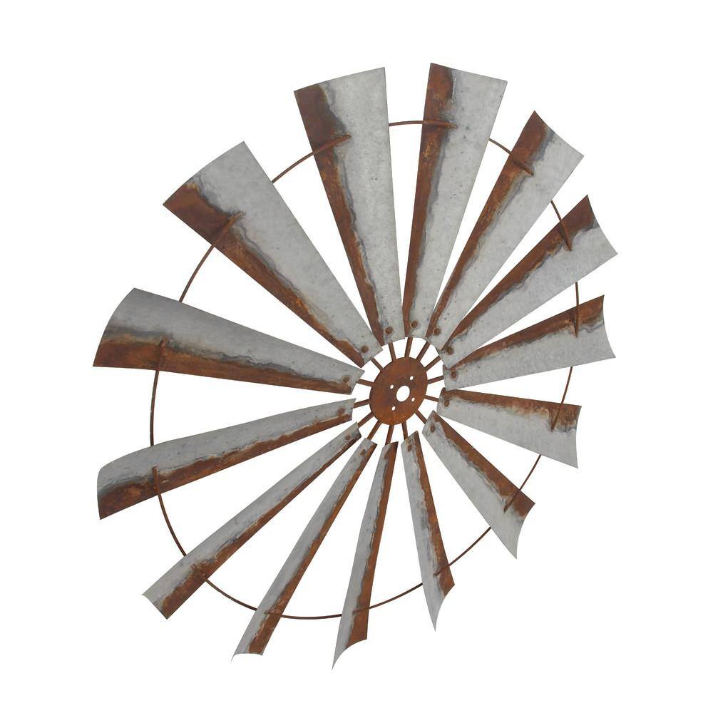 48" Gray and Brown Metal Radial Windmill Wall Sculpture