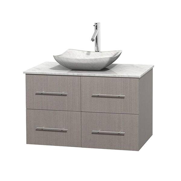 Wyndham Collection Centra 36 in. Vanity in Gray Oak with Marble Vanity Top in Carrara White and Sink