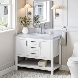 Bayhill 43 in. W x 22 in. D x 36 in. H Bath Vanity in White with Carrara White Marble Top