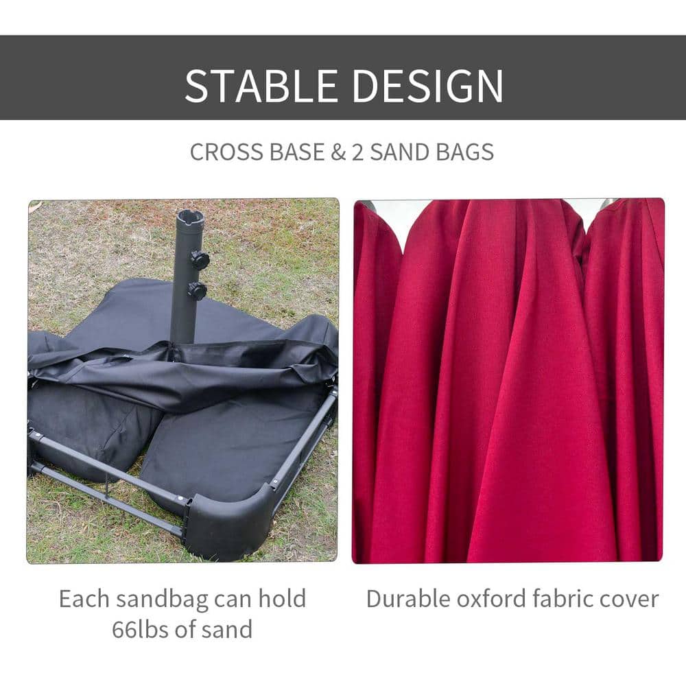 Wine Red Rectangular Steel Market Patio Umbrella with Stand
