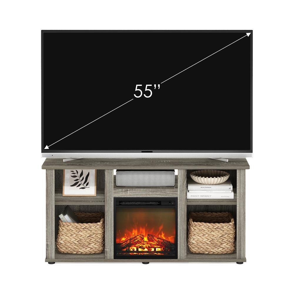 Gray Composite Wood Fireplace TV Stand with Open Storage for 55 Inch TV