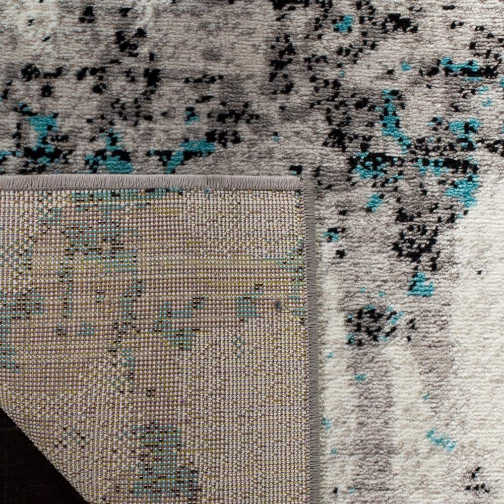 Skyler Gray and Blue Synthetic Abstract Square Rug 6'7"