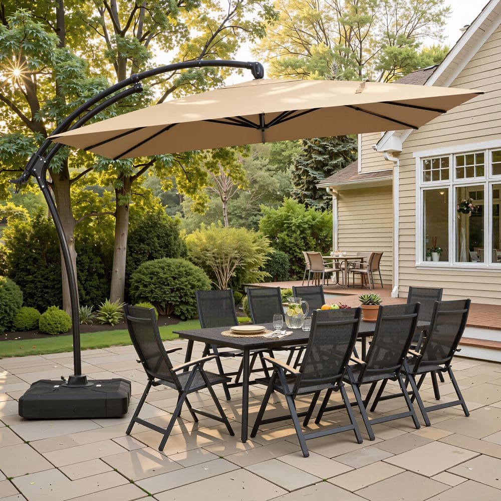 fdw patio catilever offset umbrella 10 ft. Square Outdoor Offset Umbrella in Tan Brown Tiltable Patio Cantilever Umbrella w/ 350 lbs. Wheeled Base and Crank