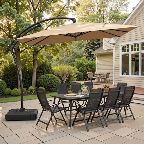 brown offset patio umbrella 10 ft. Square Outdoor Offset Umbrella in Tan Brown Tiltable Patio Cantilever Umbrella w/ 350 lbs. Wheeled Base and Crank