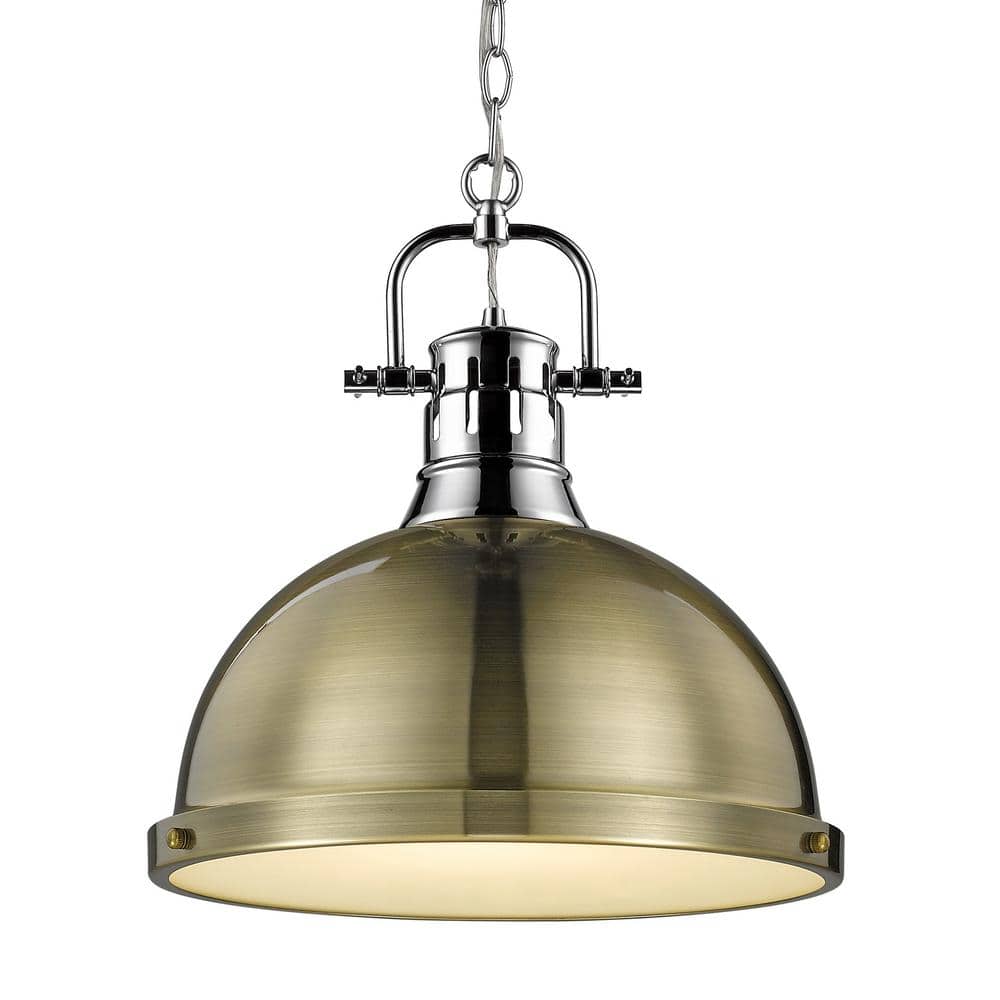 Duncan 100-Watt 1-Light Chrome Shaded Pendant Light with Gold Shade and No Bulbs Included price history on PriceWatchPro