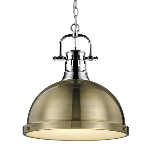 Golden Lighting Duncan 100-Watt 1-Light Chrome Shaded Pendant Light with Gold Shade and No Bulbs Included