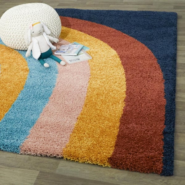 Amelia Navy Blue 4 ft. x 6 ft. Rainbow Shag Area Rug