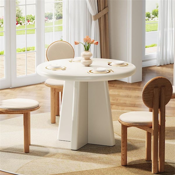 Modern White Engineered Wood 31.5 in. Pedestal Round Dining Table Seats 2 to 4, Heavy Duty Circle Dinner Kitchen Table