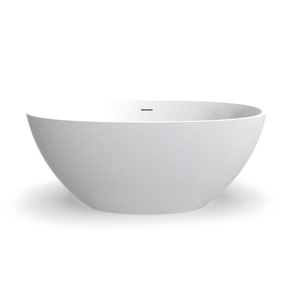 55 in. x 30.7 in. Solid Surface Freestanding Soaking Bathtub with Center Drain in Matte White