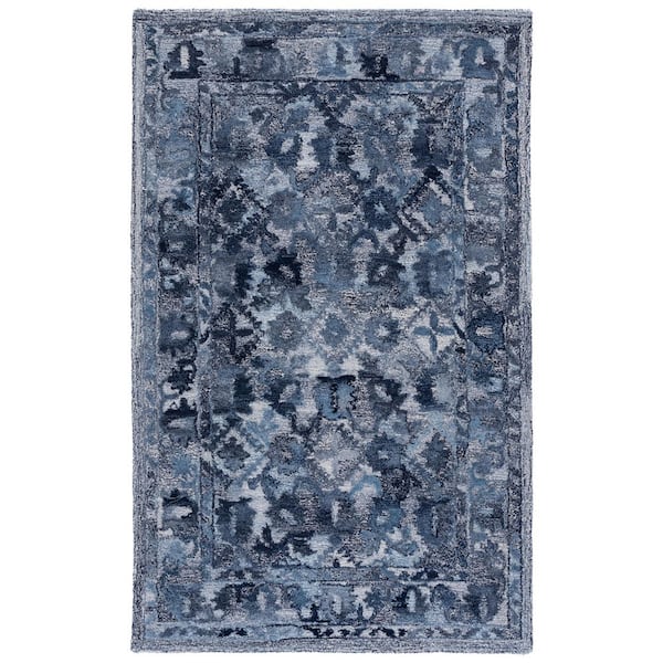 Marquee 6 ft. x 9 ft. Navy Abstract Border Area Rug