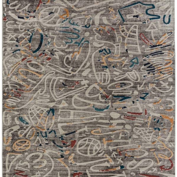 Sportsglyphs 7 X 9 Gray Abstract Washable Area Rug