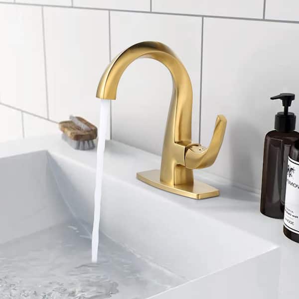 Single Handle Bathroom Faucet with Deckplate Included in Gold
