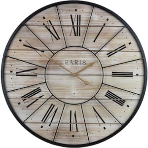 24 in. Round Woodley Park Station Text Wood Frame Decorative Wall Clock