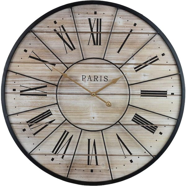 Sorbus 24 in. Round Woodley Park Station Text Wood Frame Decorative Wall Clock