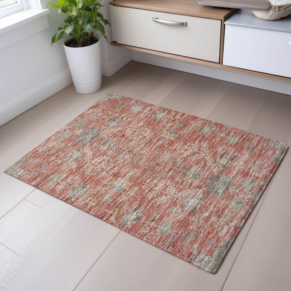 Mayfield Premium Machine Washable Abstract AMF1156 Coral 2 ft. x 3 ft. Area Rug
