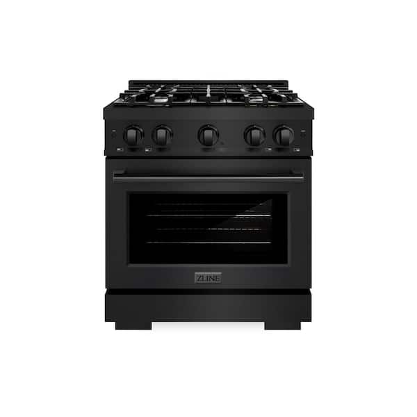 Select 30 in. 4-Burner Gas Range with Gas Convection Oven and Brass Burners in Black Stainless Steel