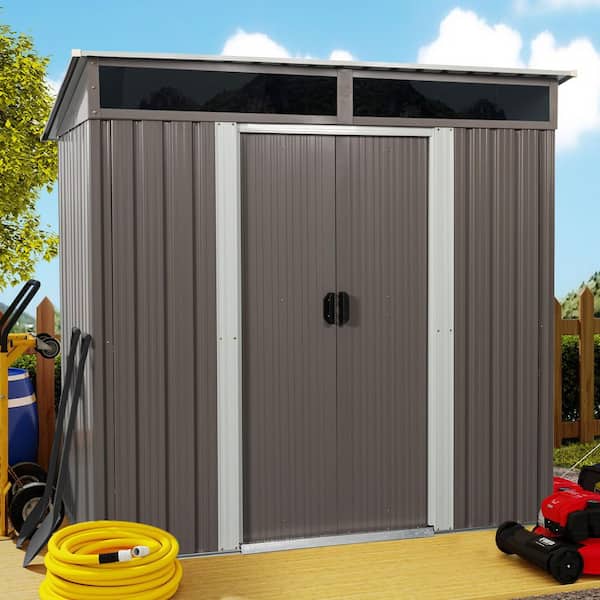 6 ft. W x 5 ft. D Metal Storage Shed Outdoor Tool Room with Foundation and Transparent Plate, Gray (27 sq. ft.)