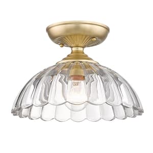 Audra 11.75 in. 1-Light Brushed Champagne Bronze Semi-Flush Mount with Clear Glass Shade