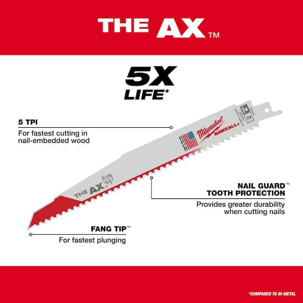 12 in. 5 TPI AX Nail Embedded Wood Cutting SAWZALL Reciprocating Saw Blades  (25-Pack)