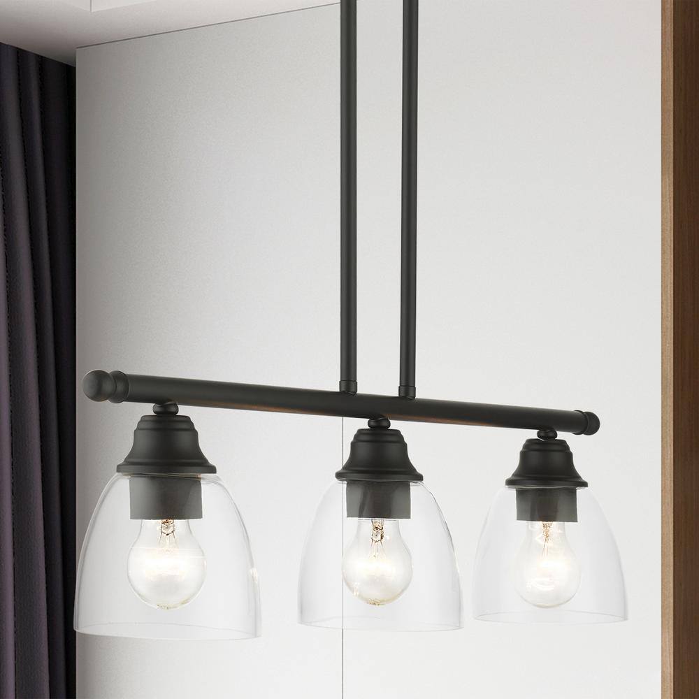 Montgomery 3-Light Black Hand Blown Glass Linear Chandelier