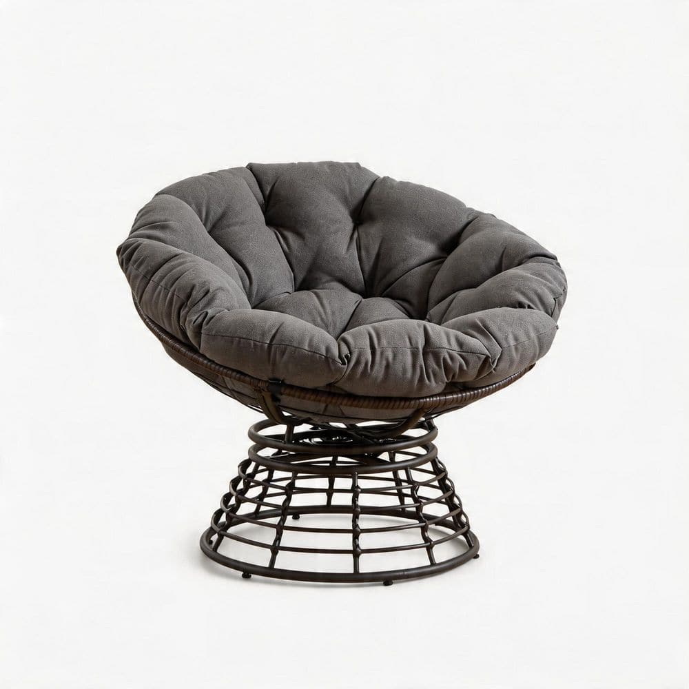 Brown Powder-Coated 360° Swivel Ergonomic Wicker Papasan Chair with Thick Cushion Steel Frame Outdoor Lounge Chair in price history on PriceWatchPro