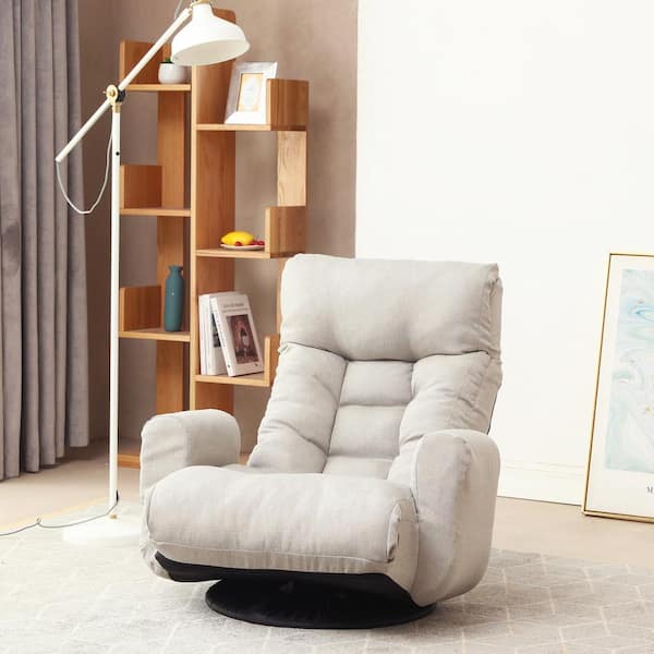 J&E Home Gray Linen Swivel Arm Reclining Chair
