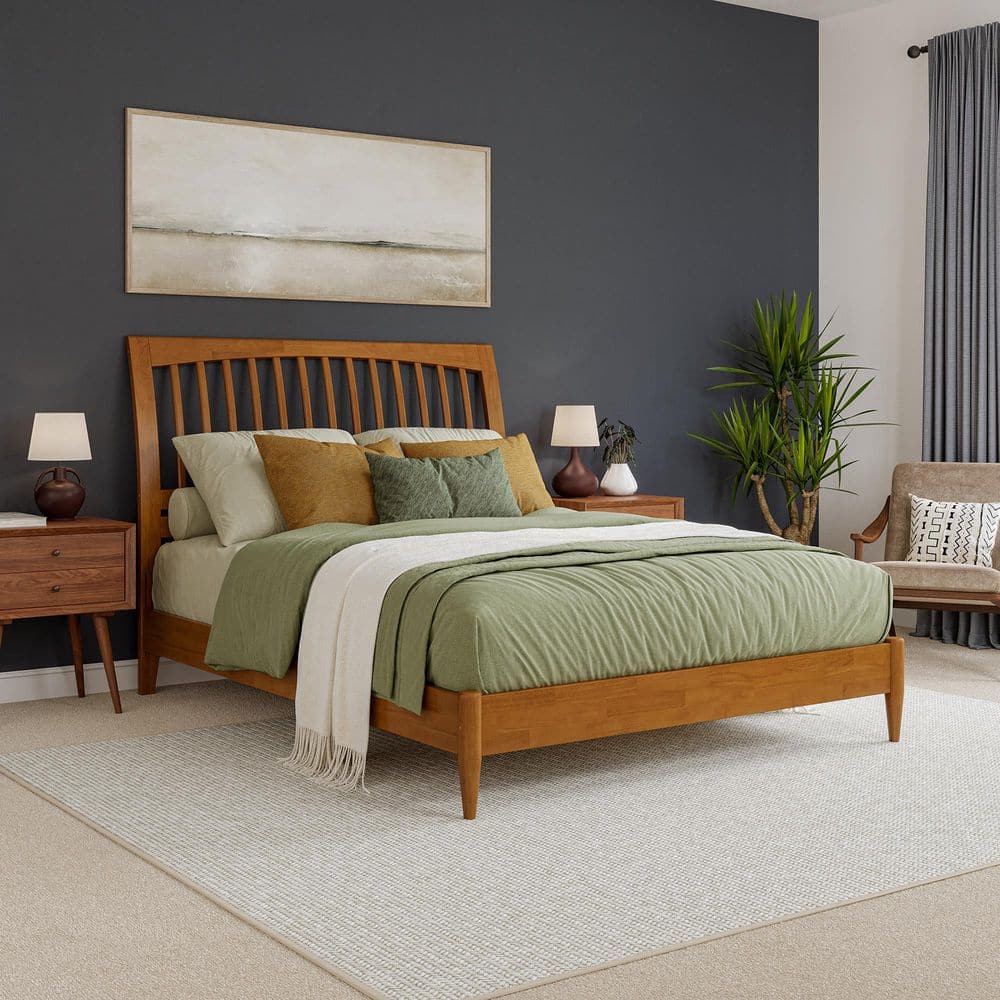 Orleans Queen Light Toffee Wood Platform Bed with Slatted Headboard