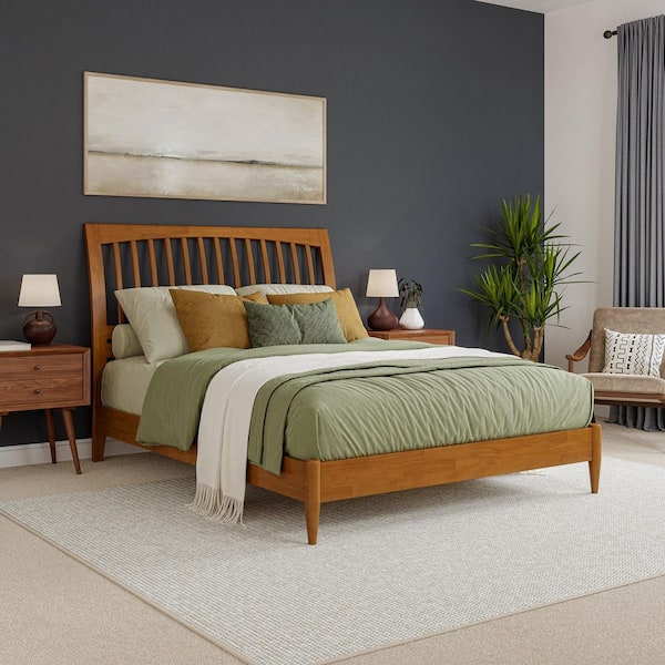 AFI Orleans Light Toffee Natural Bronze Solid Wood Frame Queen Low Profile Sleigh Platform Bed