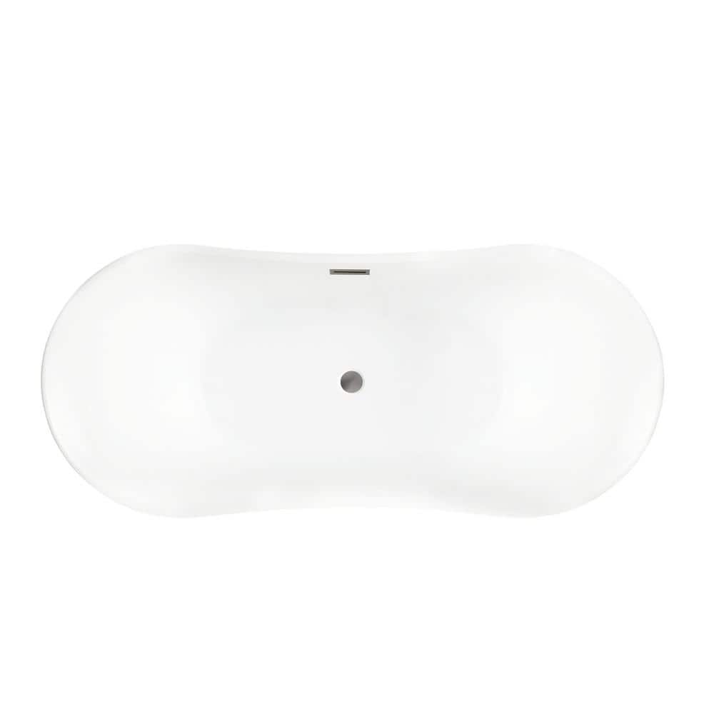 67" White Acrylic Freestanding Soaking Bathtub with Brushed Nickel Trim