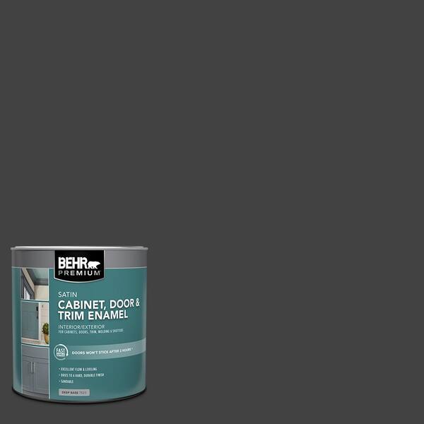 BEHR PREMIUM 1 qt. #PFC-75 Tar Black Satin Enamel Interior/Exterior Cabinet, Door & Trim Paint