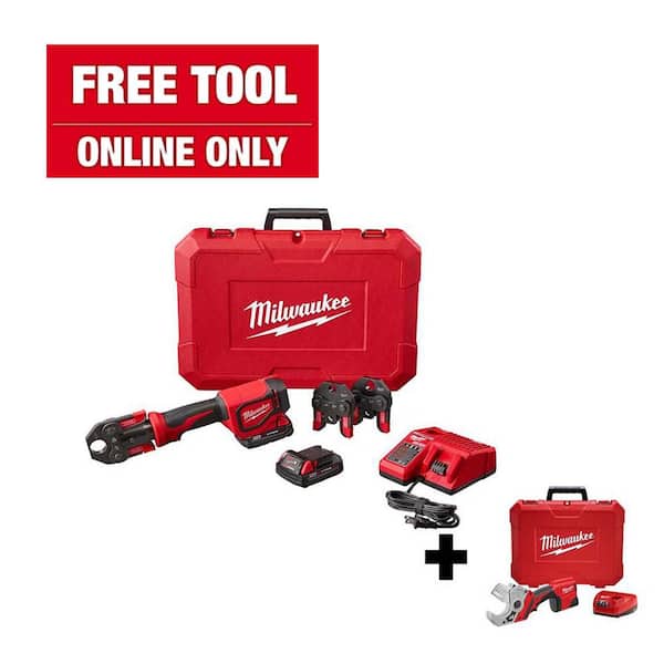 Milwaukee M18 18- volt Lithium-Ion Cordless Short Throw Press Tool Kit with 3 PEX Crimp Jaws with M12 PVC Shear Kit