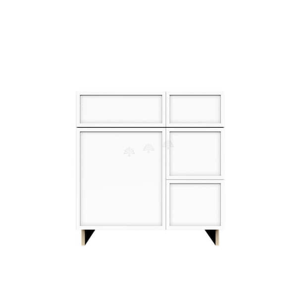 Slim Shaker 30 in. Sink Base Bath Vanity Cabinet without Top with 2-Right Drawers in White Assembled