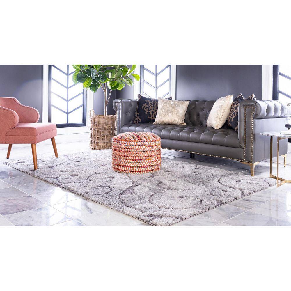 Elysian Light Gray Floral Shag Rug 9' x 12' - Stain-Resistant Synthetic