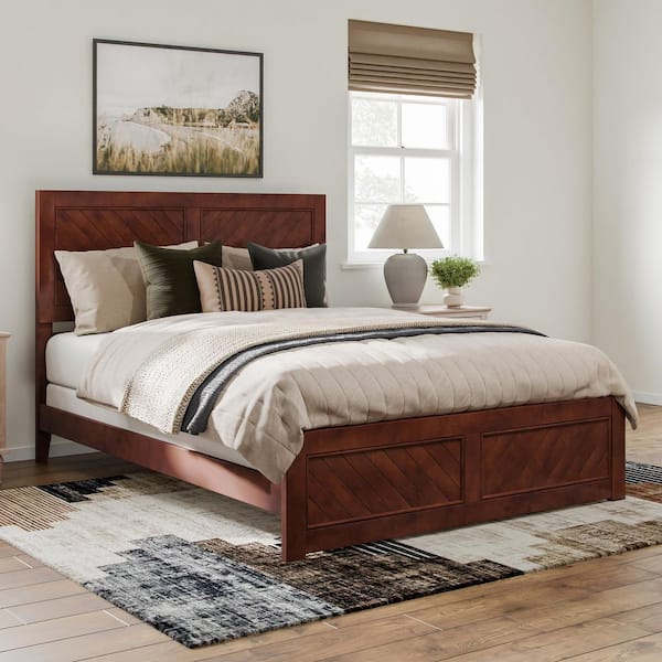Canyon Walnut Brown Solid Wood Queen Foundation Bed Frame with Matching Footboard