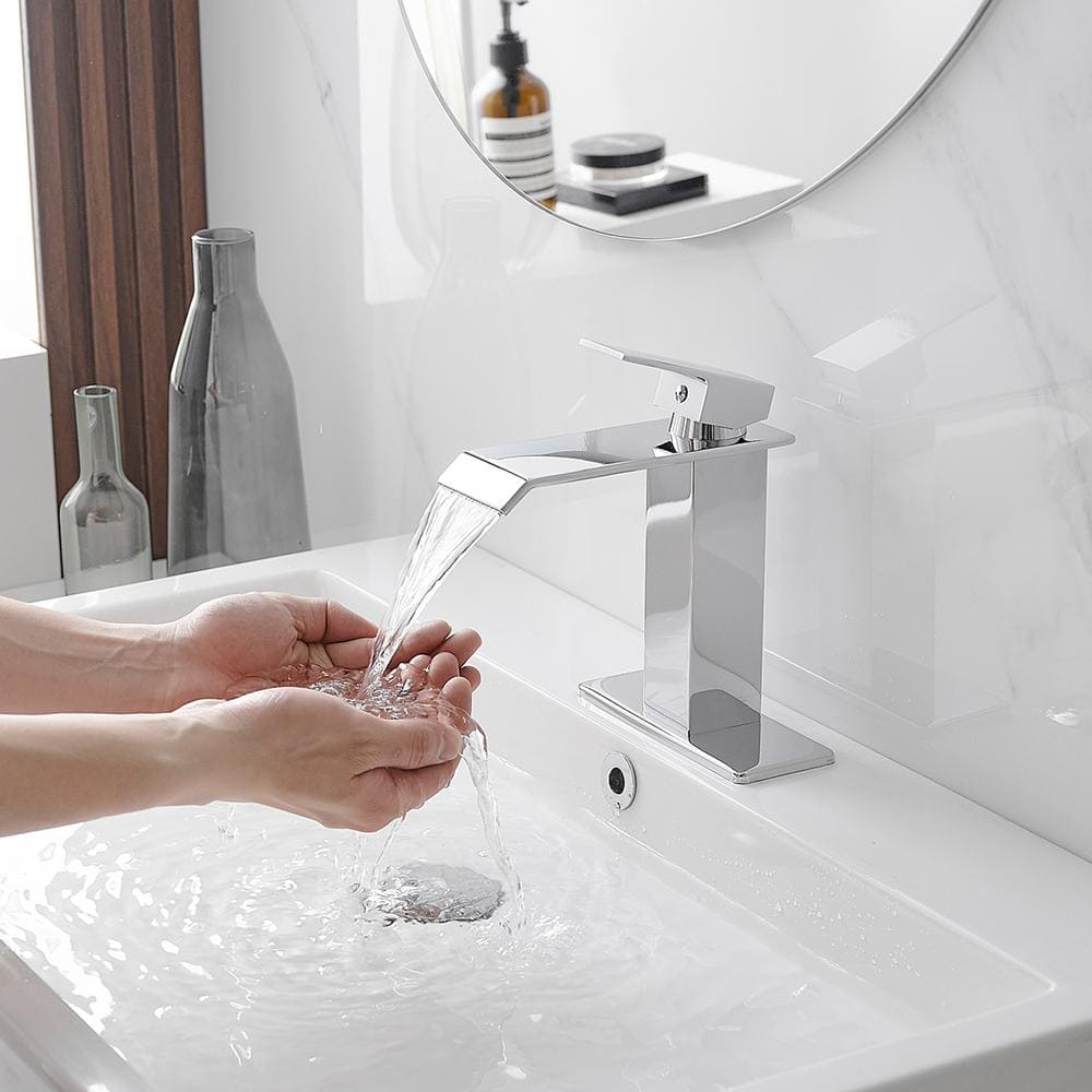 Polished Chrome Single-Handle Waterfall Bathroom Faucet