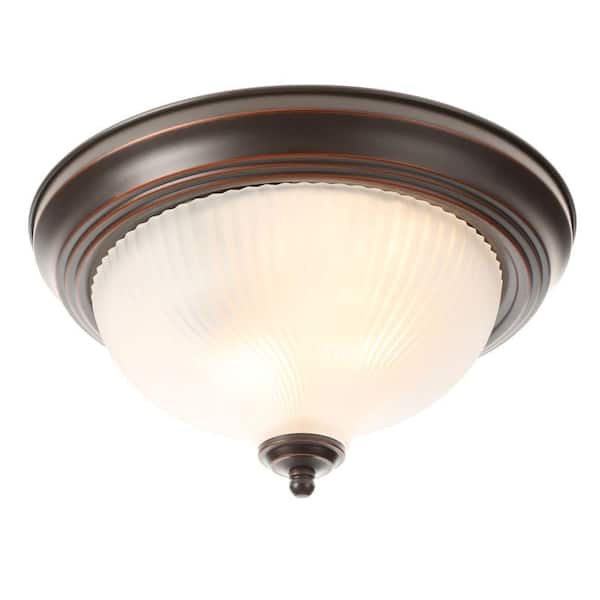 Hampton Bay 11 in. 2-Light Oil-Rubbed Bronze Flush Mount with Frosted Swirl Glass Shade
