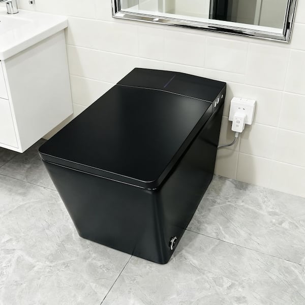 Luxury Square Smart Bidet Toilet 1.28 GPF in Black with Auto Lid Open, Foot Sensing Flush and Seat Lift