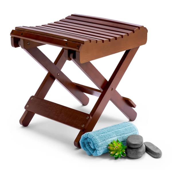 11 in. L x 11 in. W x 13 in. H Bamboo Shower Corner Seat, Rectangle Folding Step Stool Bench in Dark Brown