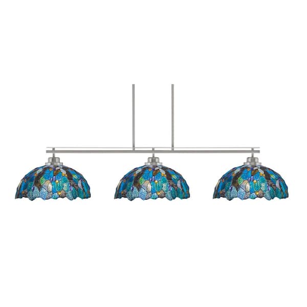 Unbranded Monroe 3-Light Billiard Light, Round Fitter, Brushed Nickel Finish, 16 in. Blue Mosaic Art Glass