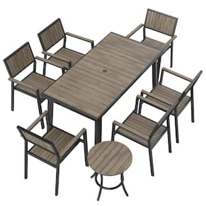 Dextrus Outdoor Dining Table, Outdoor 70in Rectangular Patio Table with  Umbrella Hole & Faux Wood Tabletop, Outdside Table for Patio Balcony Proch  Poolside - Black & Nature Wood 