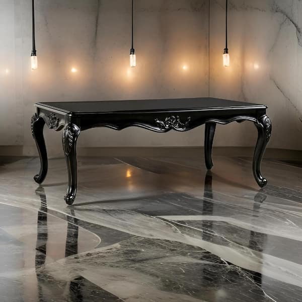 Benjara Roche 30.5 in. Espresso Brown Rectangle Wood Coffee Table with Classical Cabriole Legs