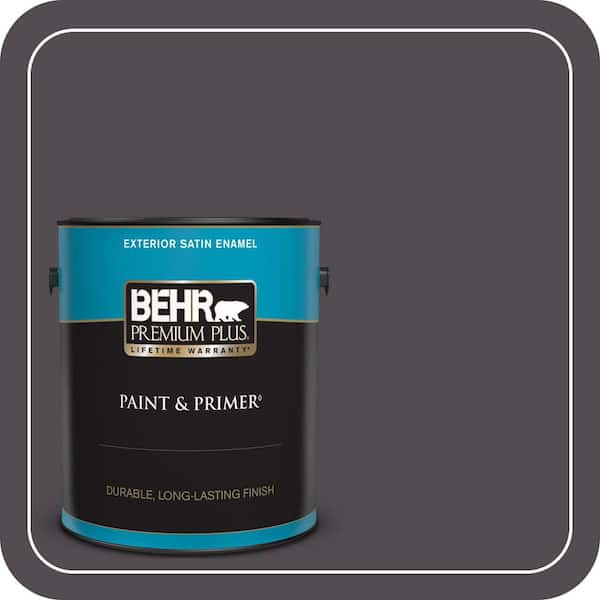 BEHR PREMIUM PLUS 1 gal. #N570-7 Black Elegance Satin Enamel Exterior Paint & Primer