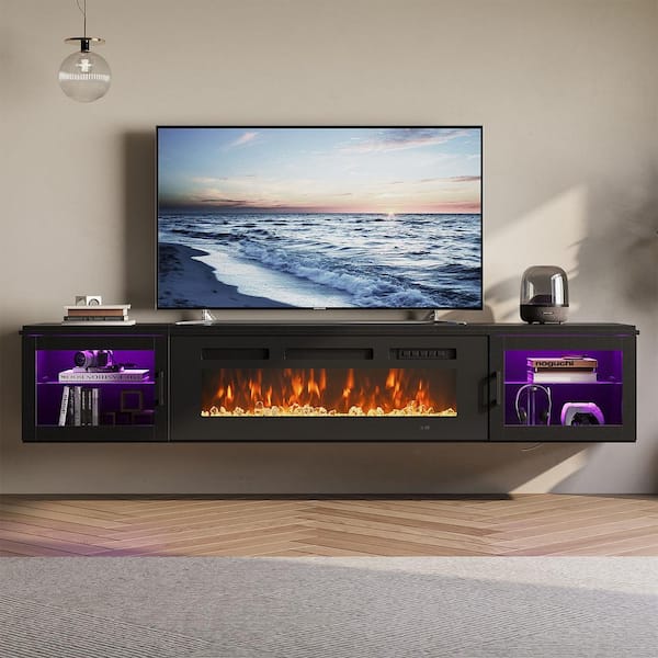 Sizzim 70 in. Freestanding Electric Fireplace TV Stand with Glass