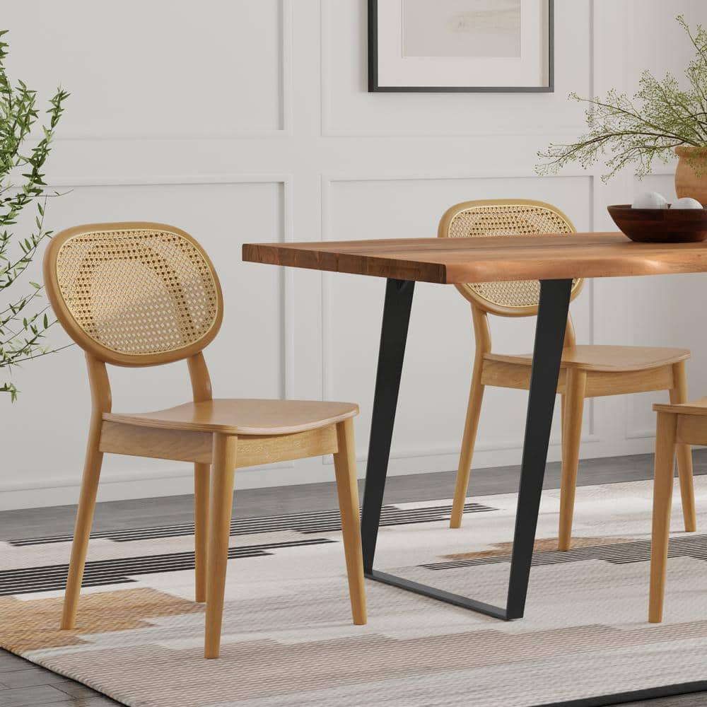 Rachel Natural Rattan and Beech Wood Side Chair Set