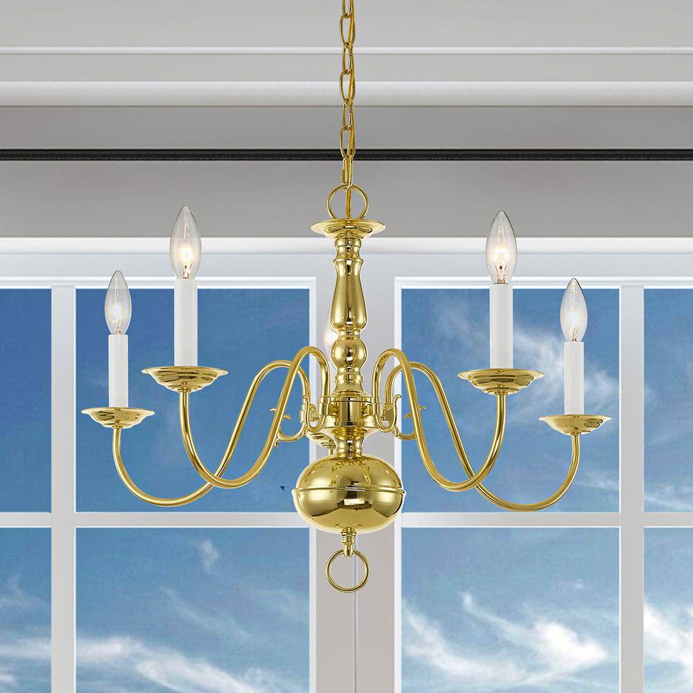 Williamsburgh Polished Brass 5-Light Colonial Chandelier