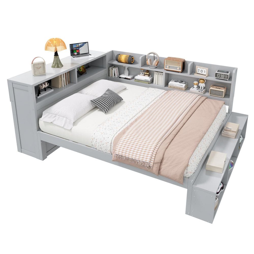 Arvion Modern Gray Wood Frame Full Size Daybed with Shelves, Shoe Cabinet and USB Ports price history on PriceWatchPro
