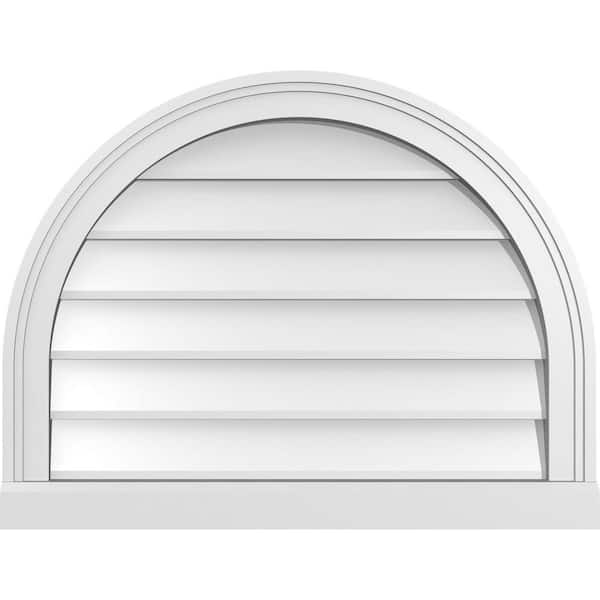 Ekena Millwork 26 in. x 20 in. Round Top Surface Mount PVC Gable Vent: Decorative with Brickmould Sill Frame