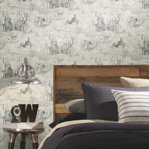Harry Potter Map Taupe Matte Finish Peel and Stick Vinyl Wallpaper